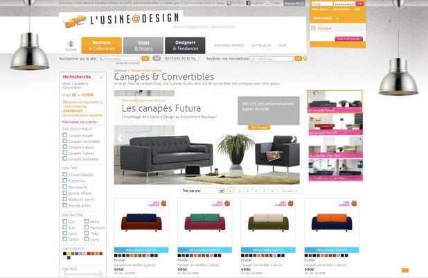 page canapés - ancien site de L'Usine à design