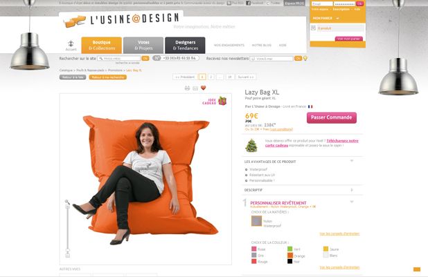 page produit Lazy bag - ancien site de L'Usine à design
