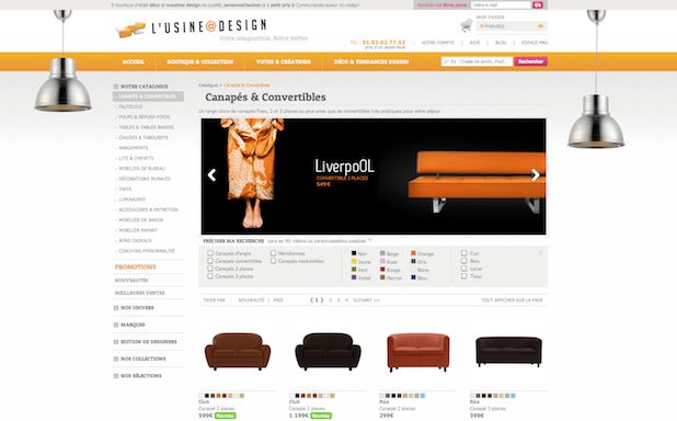page canapés - nouveau site de L'Usine à design