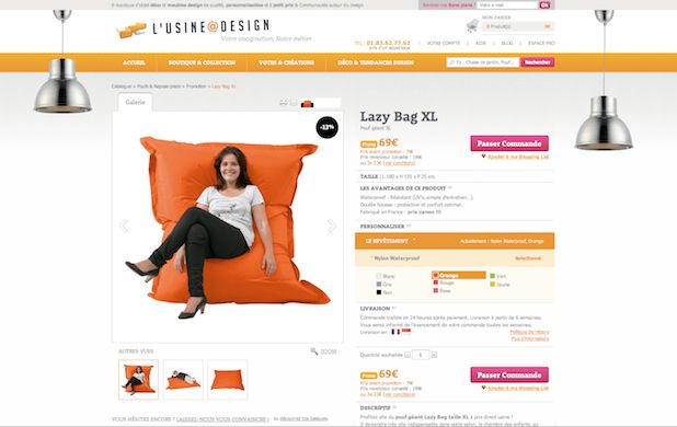 page produit Lazy bag - nouveau site de L'Usine à design